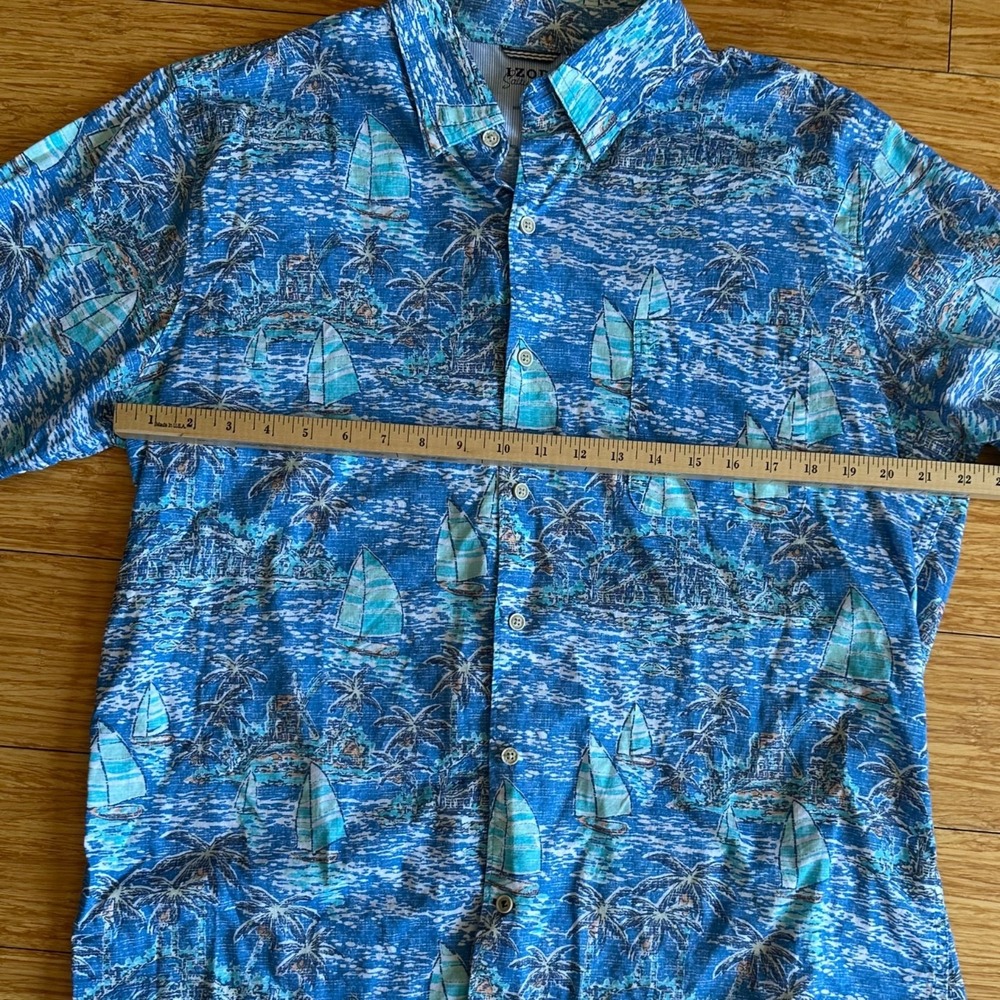 Izod Saltwater Relaxed Dockside Blue Revival Sailboat S/S Shirt Men's Size XL - Picture 4 of 6